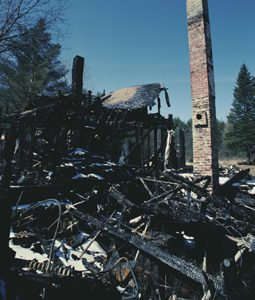 wood warehouse destroyed by fire